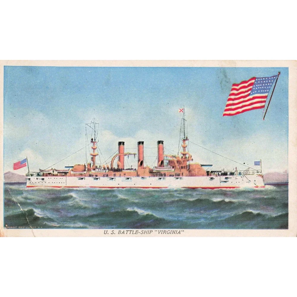 Vtg 1906 USS Virginia BB-13 Battleship Postcard US Navy Pre-Dreadnought Warship